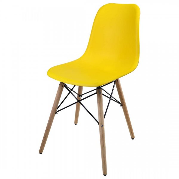 صندلی اِیمز پایه ایفلی بدون دسته با پایه چوبی رنگ زرد