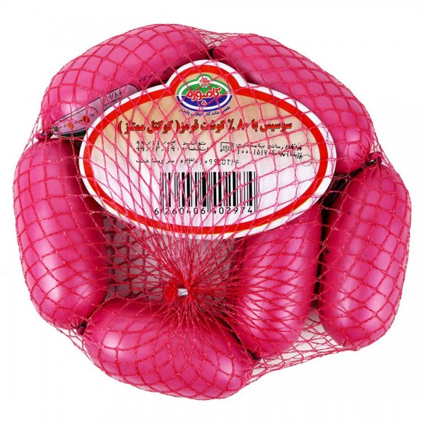 سوسیس کوکتل ممتاز با 80 درصد گوشت کامپوره مقدار 500 گرم