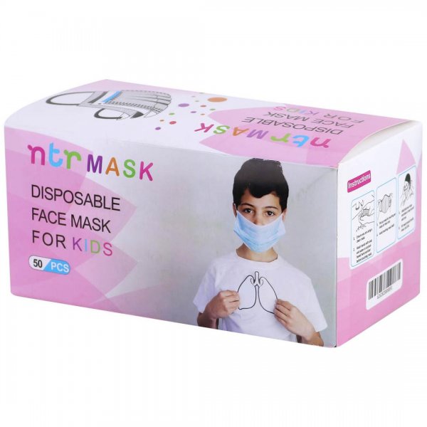 ماسک سه لایه کودک یک‌بار مصرف NTR رنگ صورتی بسته 50 عددی