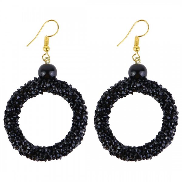 گوشواره حلقه‌ای سواروسکی نگین‌دار رنگ مشکی