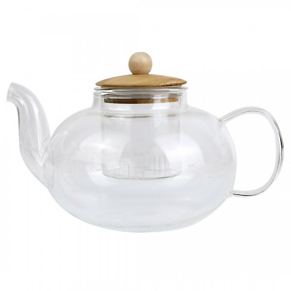 قوری شیشه‌ای با در بامبو و صافی شیشه‌ای گاوژی (Gaozhi)