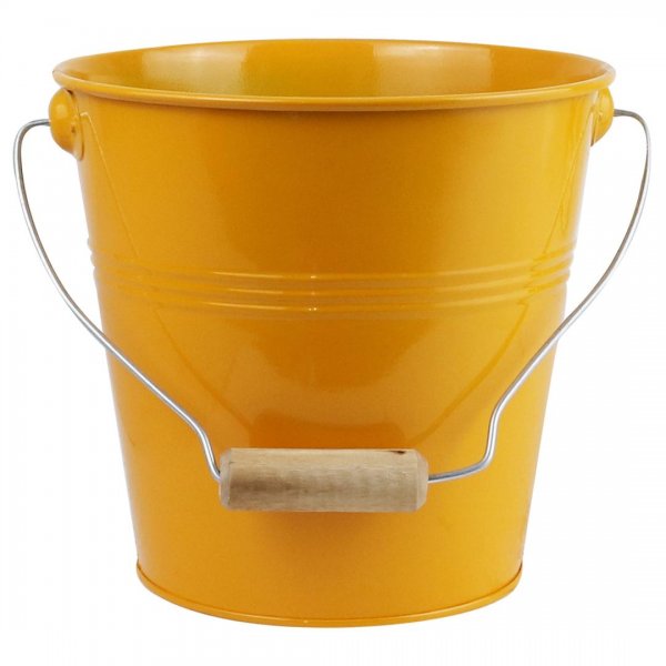  گلدان فلزی سطلی دسته یکسره چوبی تورینگ ابعاد 20x19x14.5 سانتی‌متر رنگ نارنجی پرتقالی