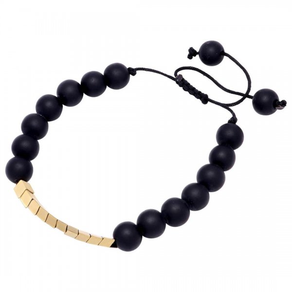 دستبند مهره مشکی همراه با فِلِش طرح فلز طلایی
