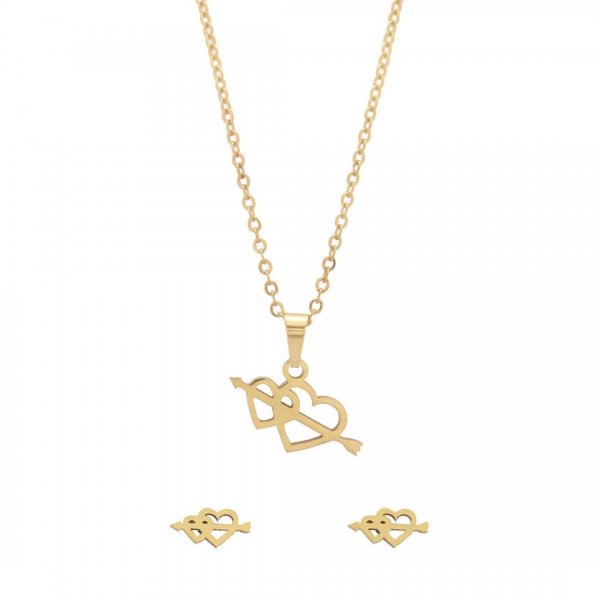 نیم سرویس طرح قلب و تیر رنگ طلایی